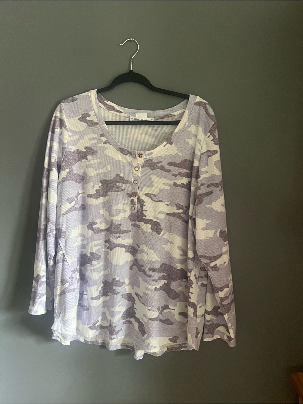 Penningtons Lavender and White Camo Henley Long Sleeve Top